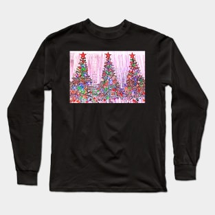 Christmas Trees in Pencil Effect Long Sleeve T-Shirt